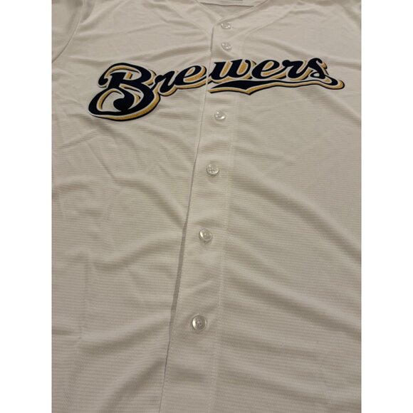Majestic Milwaukee Brewers Cool Base MLB Baseball Jersey White Men's XL NEW - Picture 6 of 10